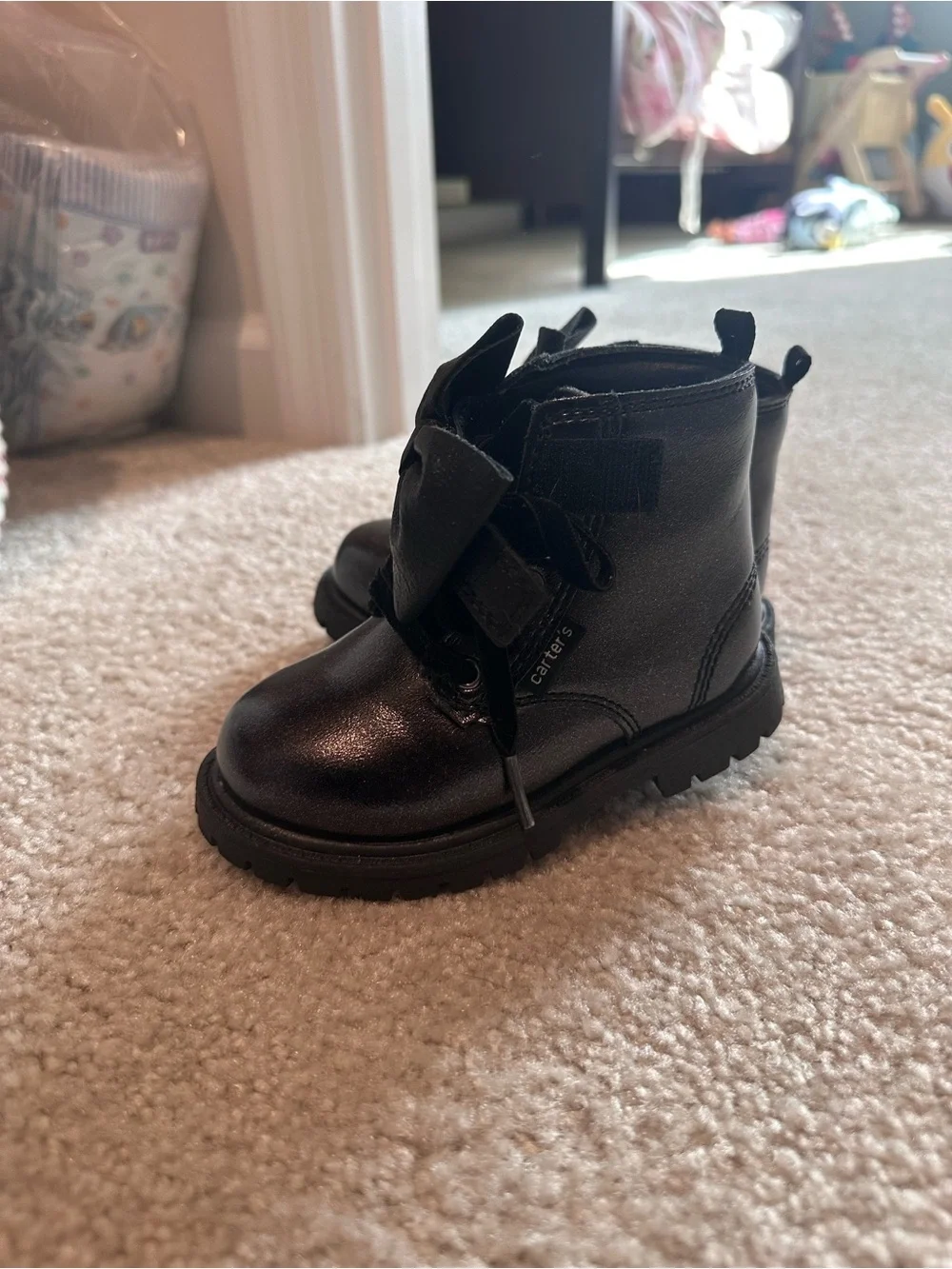 Carter's Black Bow Lace-Up Girls' Boots